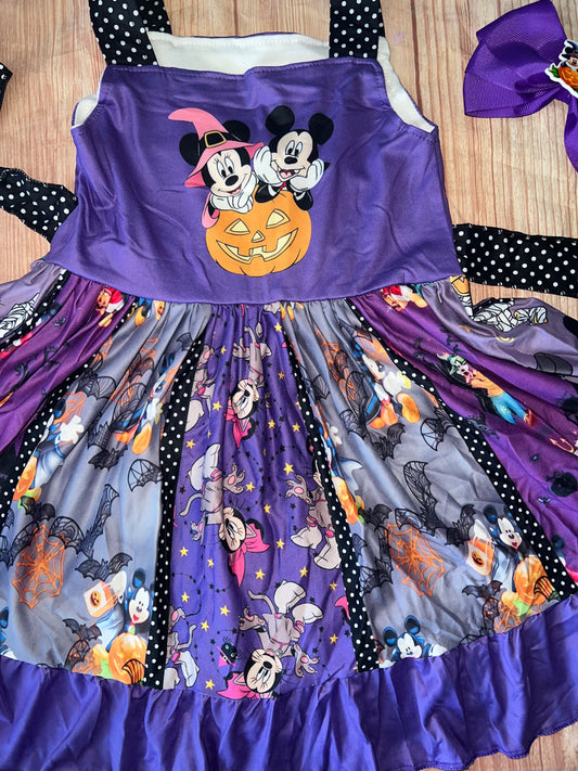 Minnie and Mickey Halloween Twirl Dress and Bow