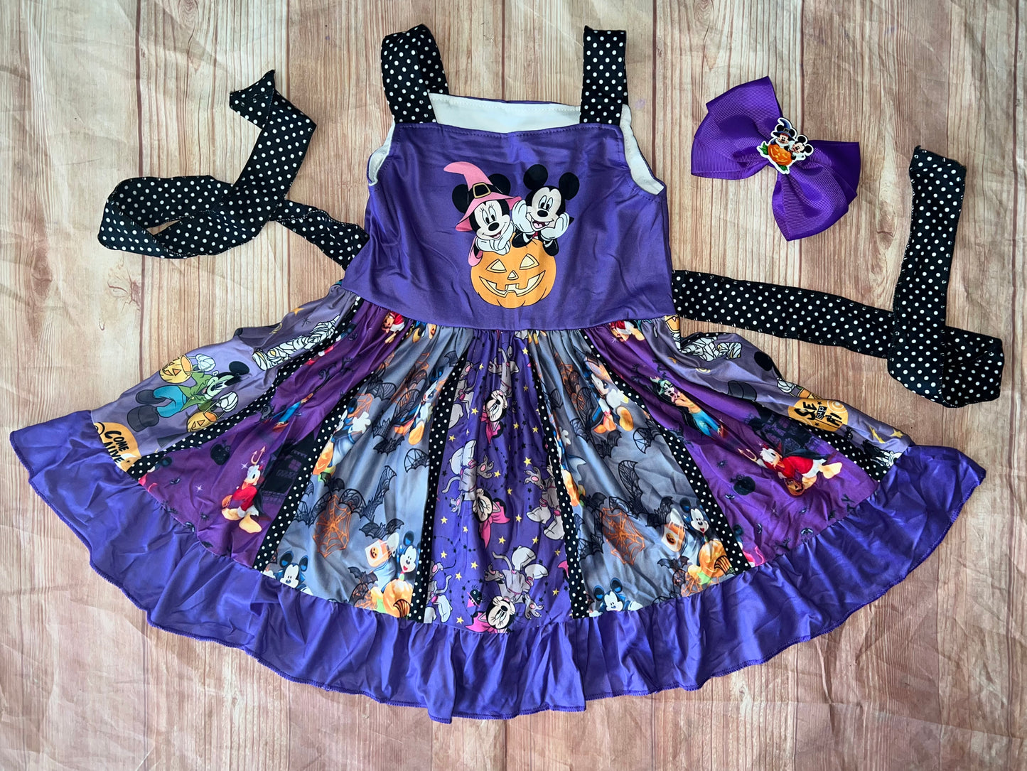 Minnie and Mickey Halloween Twirl Dress and Bow