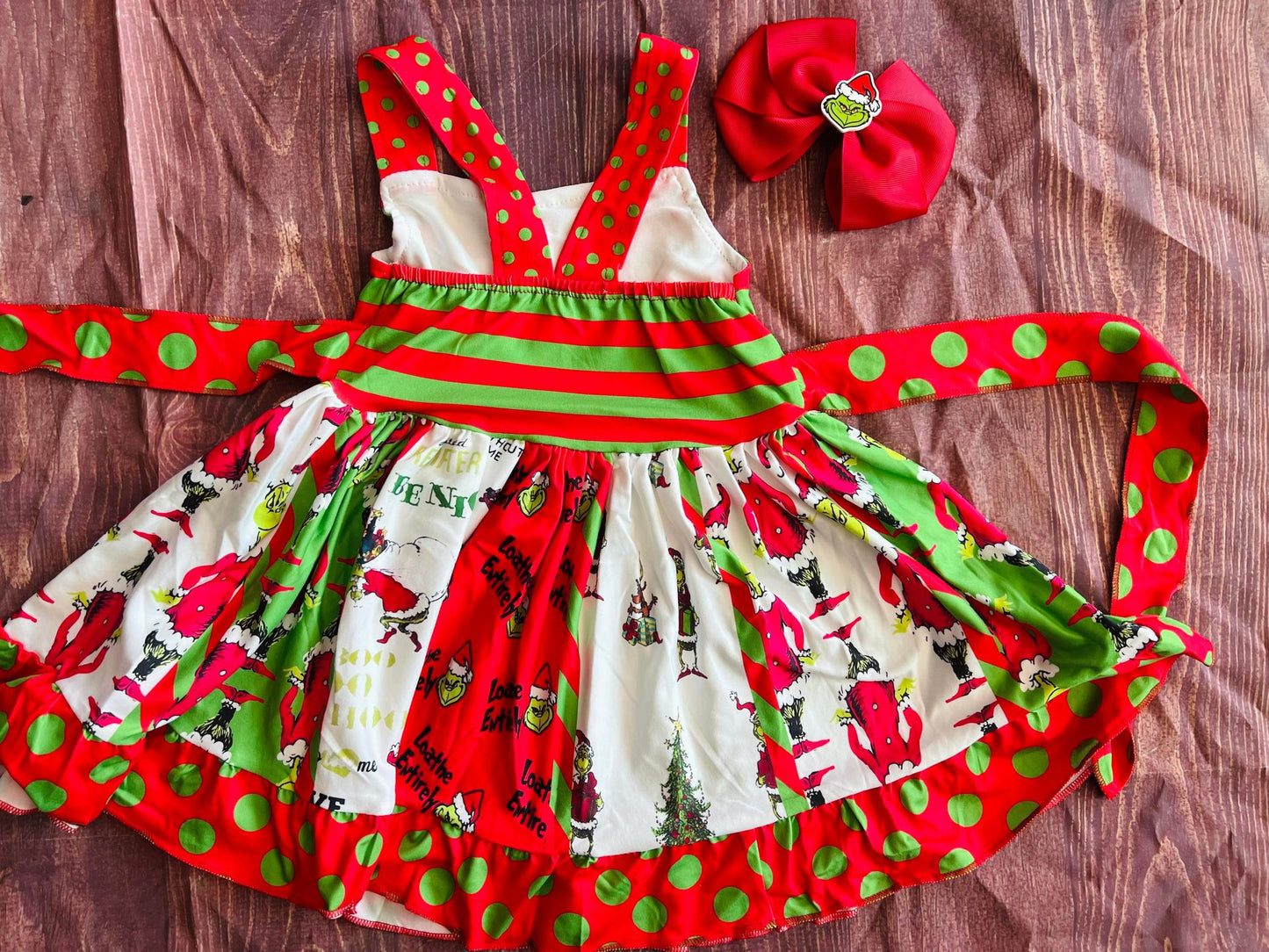 Grinch Twirl Christmas Dress and bow