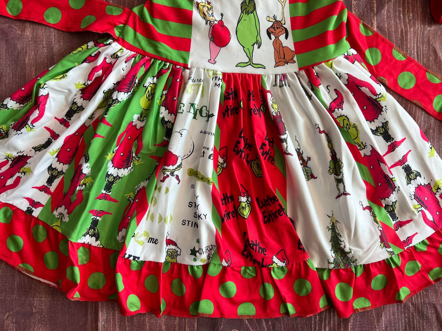 Grinch Twirl Christmas Dress and bow